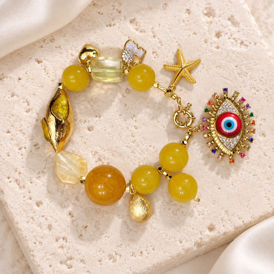 Honey Citrine Eye Charm Bracelet