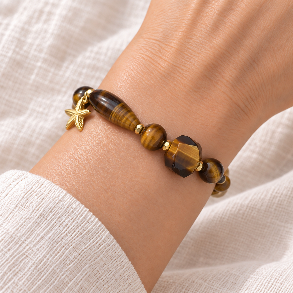 Golden Tiger Eye Charm Bracelet detail