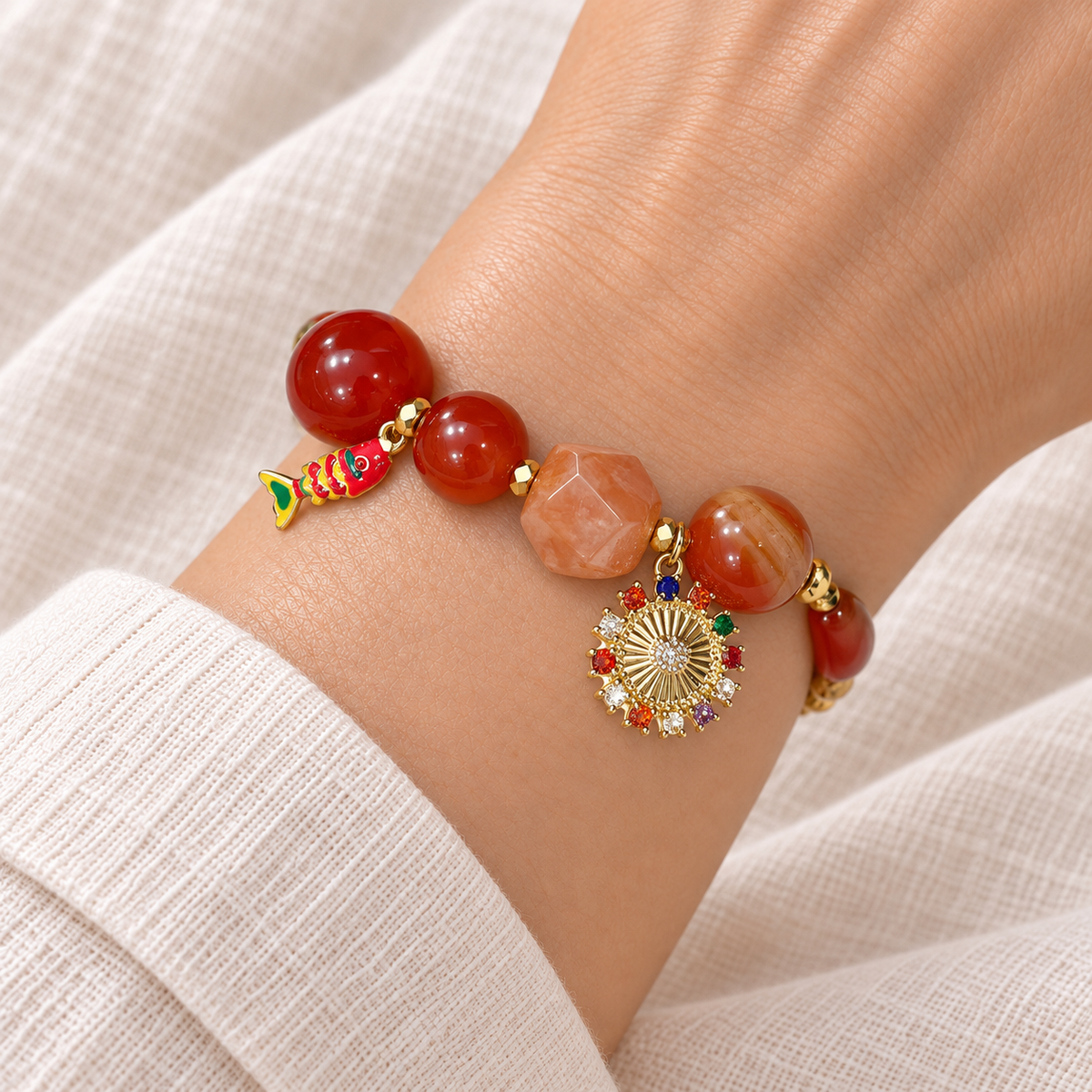 Sunset Agate Charm Bracelet detail