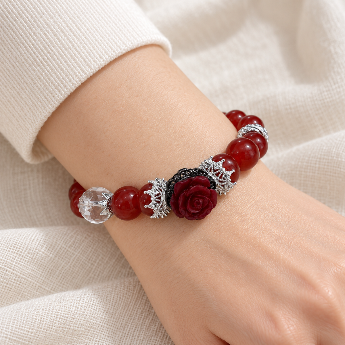 Crimson Rose Agate Bracelet detail