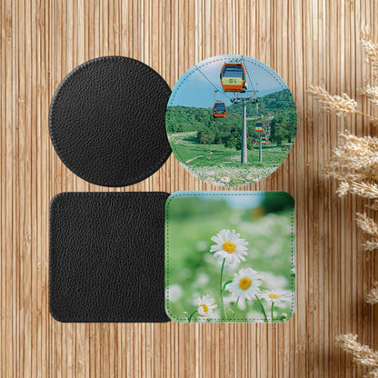 Customized coasters · Thickened waterproof leather material · Anti-slip and heat-insulating · Can be printed with LOGO/ pattern