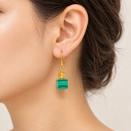 Green Stripe Cube Earrings - bright wearing