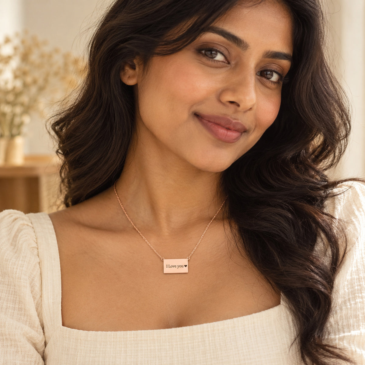 Personalized Sliding Photo & Engraved Tag Necklace detail