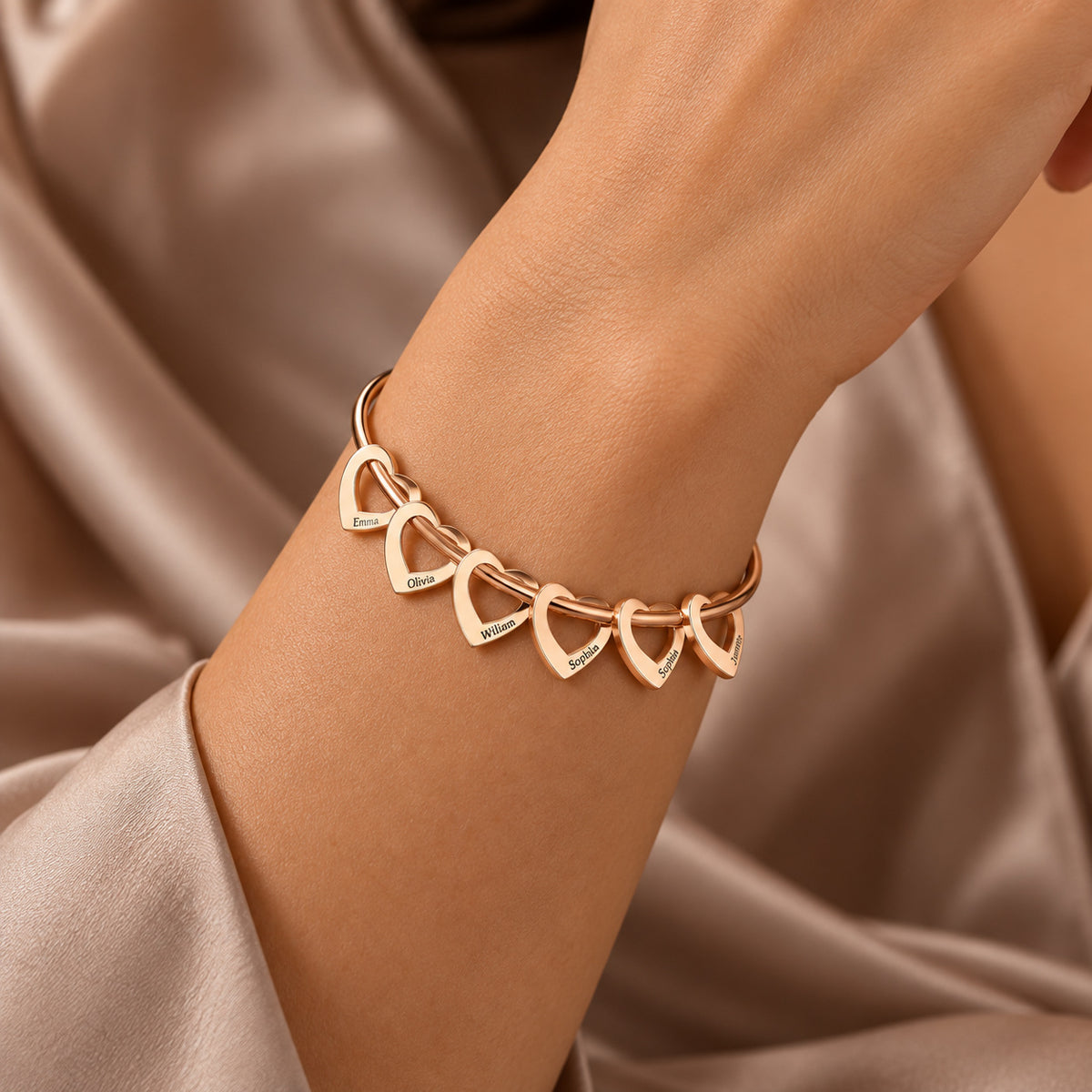 Personalized Multi-Heart Engraved Bangle detail