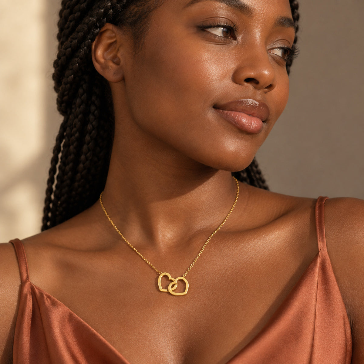 Personalized Double Heart Engraved Necklace detail