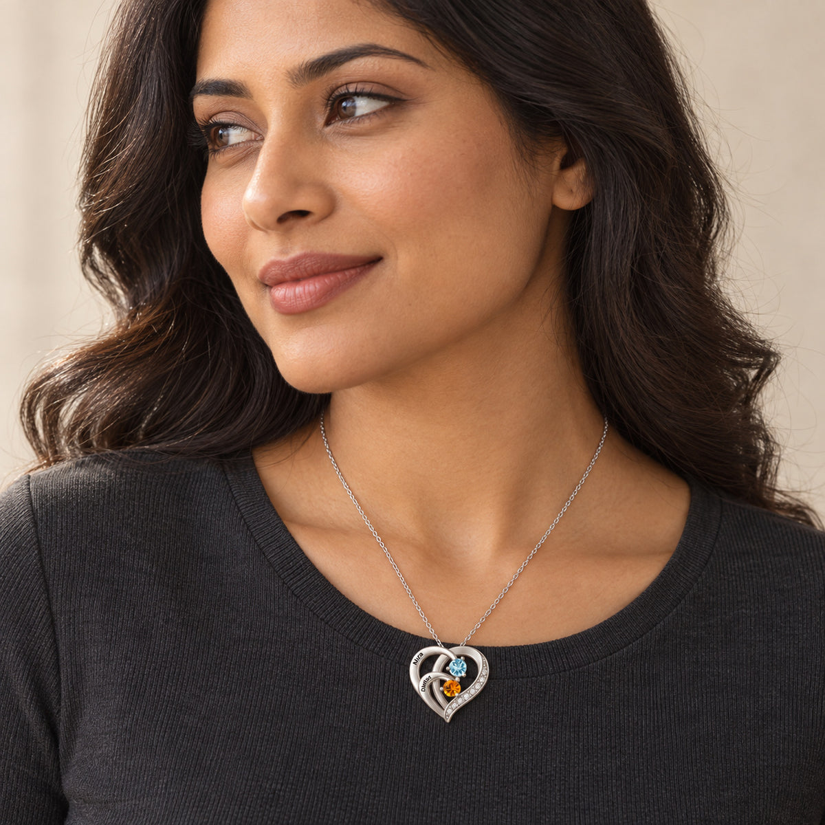 Personalized Cage Birthstone Name Necklace detail
