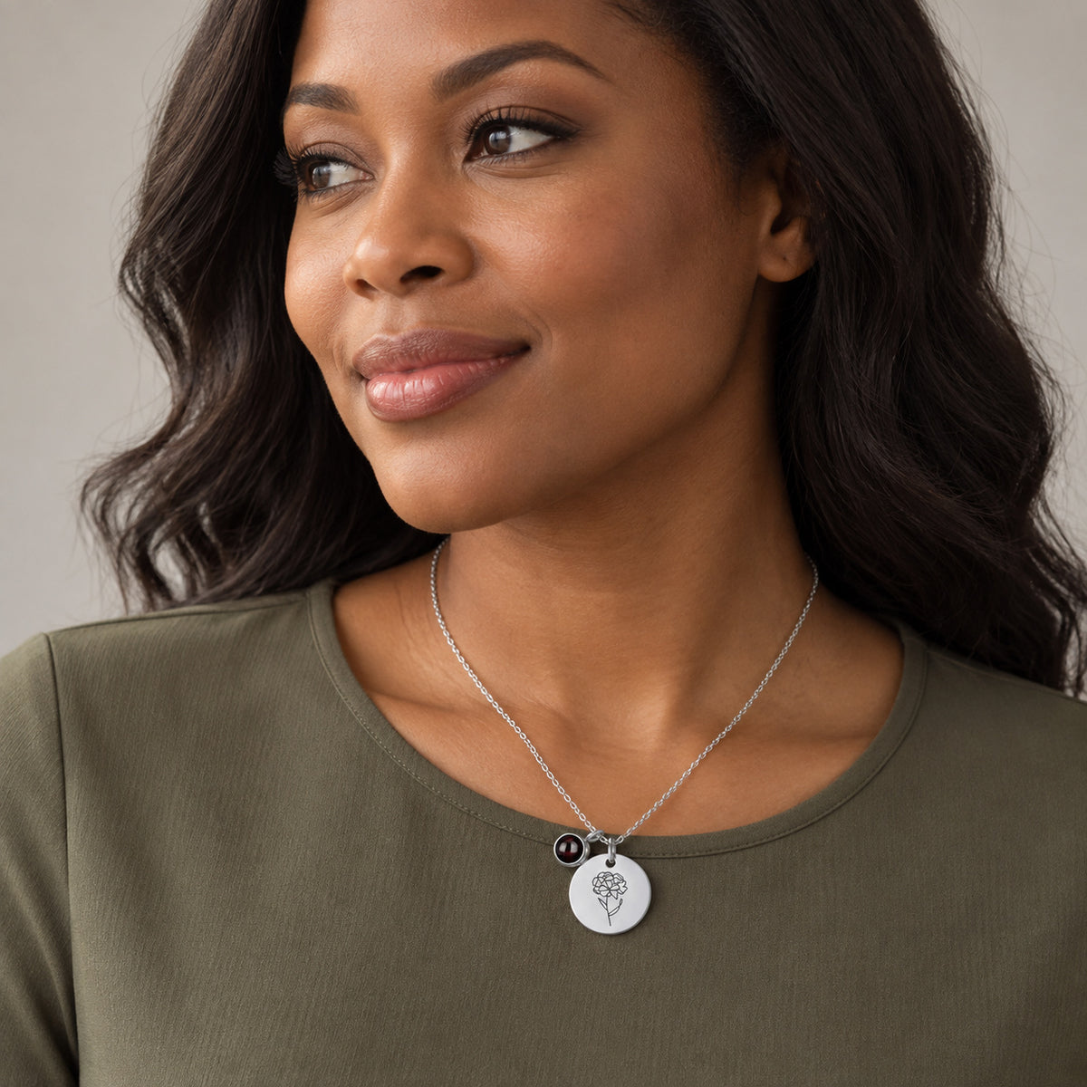 Personalized Floral Projection Photo Necklace detail