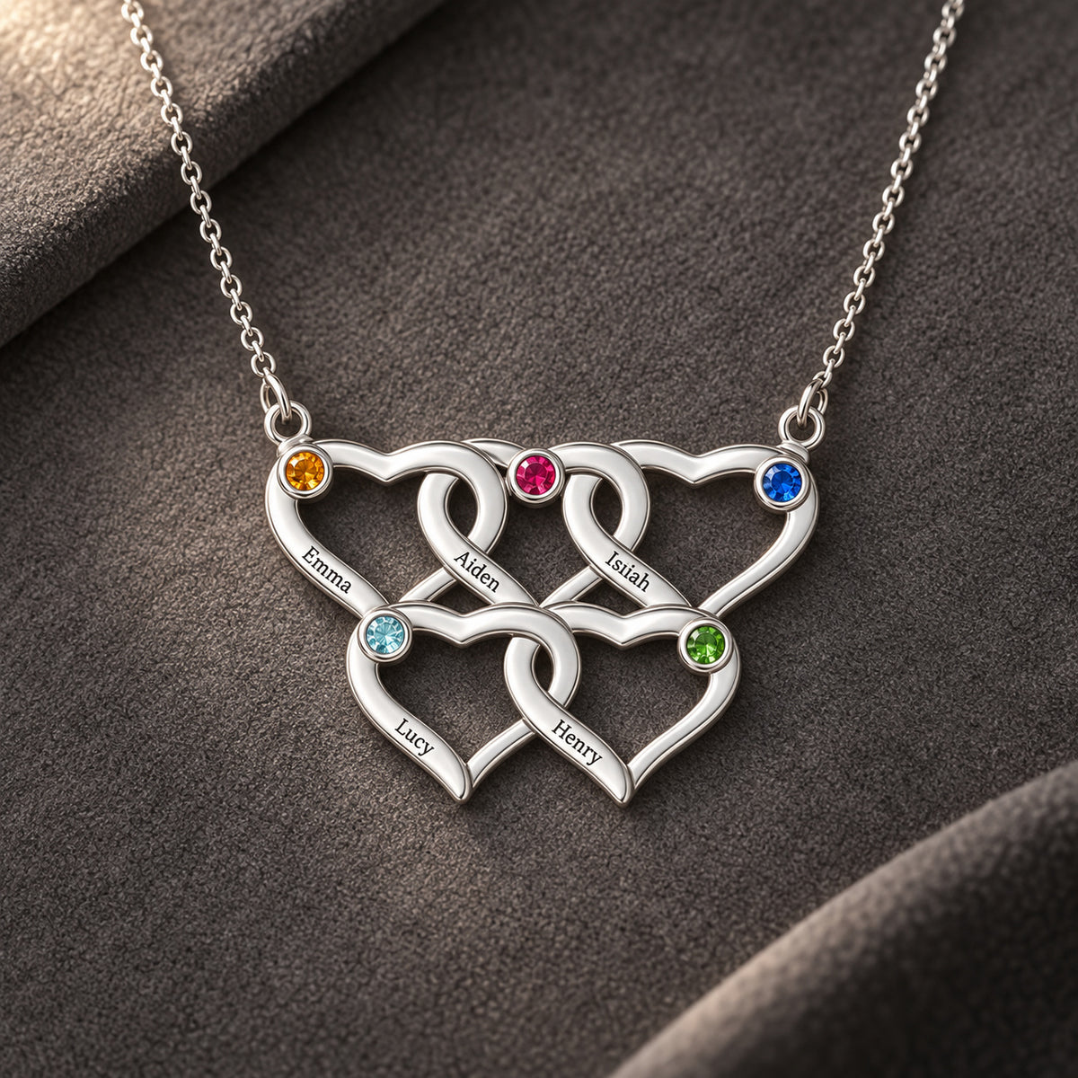 Personalized Family Birthstone Name Necklace detail