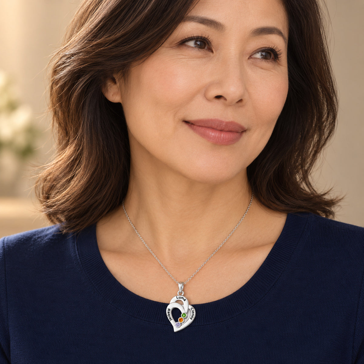 Personalized Heart Birthstone Necklace detail