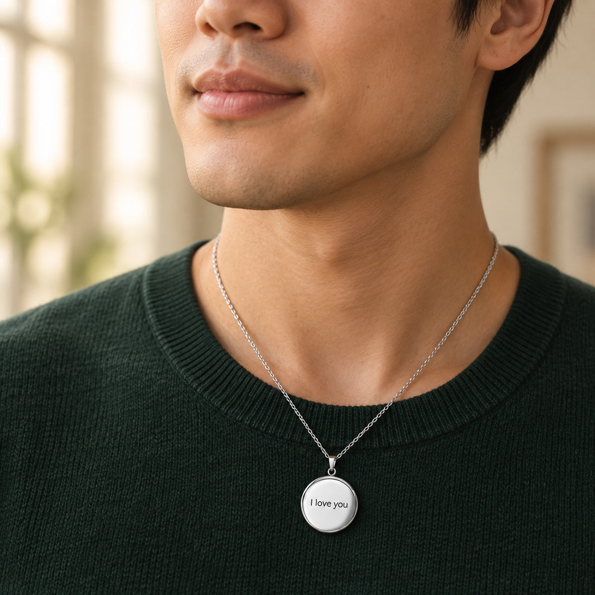 Personalized Double-Sided Round Photo Necklace detail