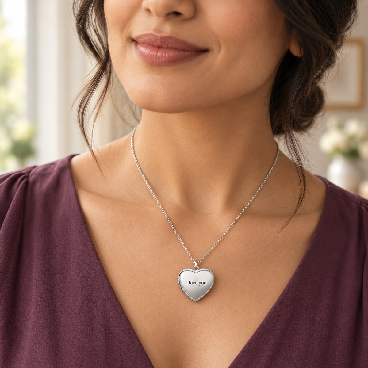 Personalized Heart Photo Locket Necklace detail