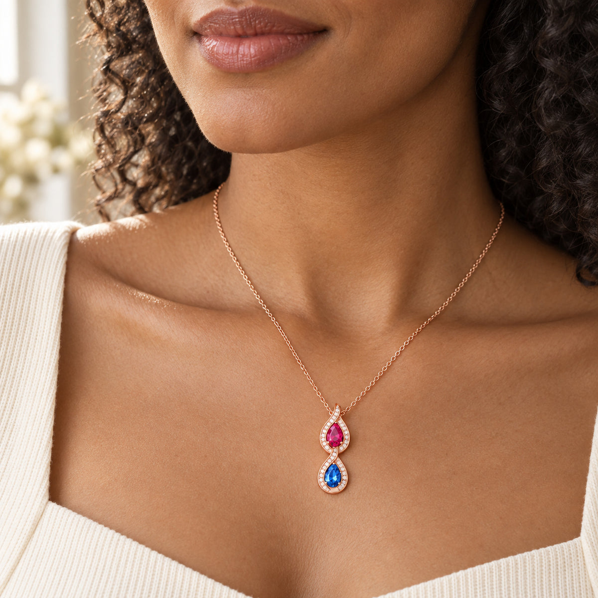 Personalized Teardrop Multi-Birthstone Name Necklace detail