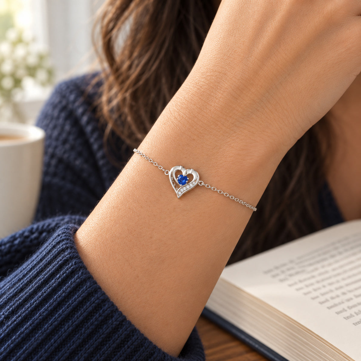 Personalized Crown Heart Birthstone Bracelet detail