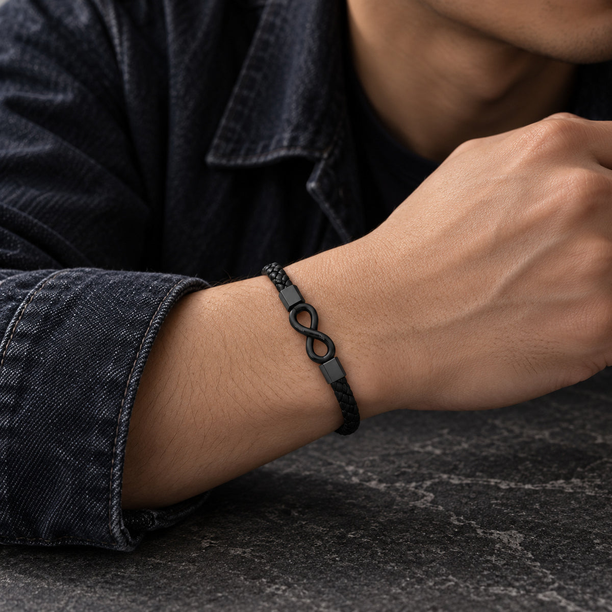 Personalized Infinity Engraved Leather Bracelet detail
