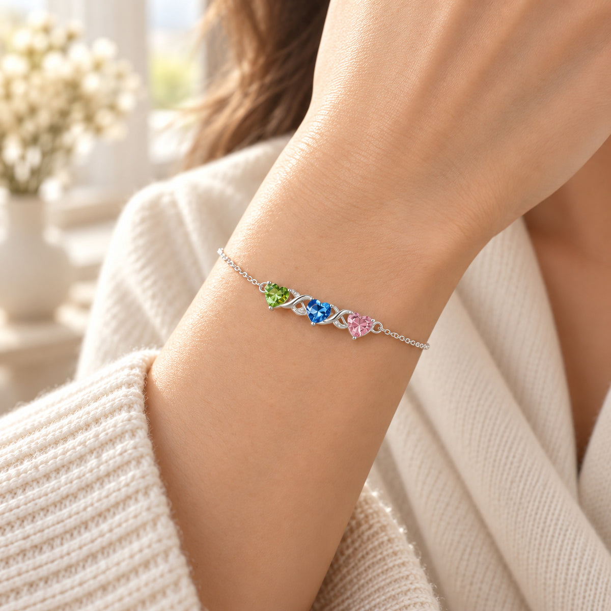 Personalized Multi-Birthstone Charm Bracelet detail
